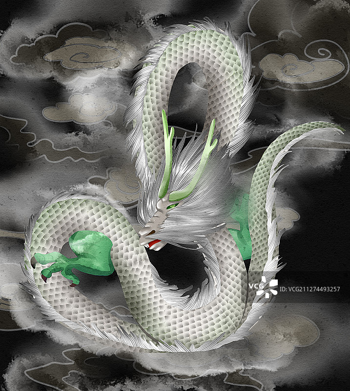 中国风水彩青龙插画图片素材