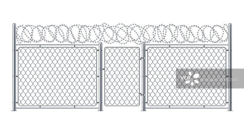 带闸门的金属丝网围栏或链条防护图片素材