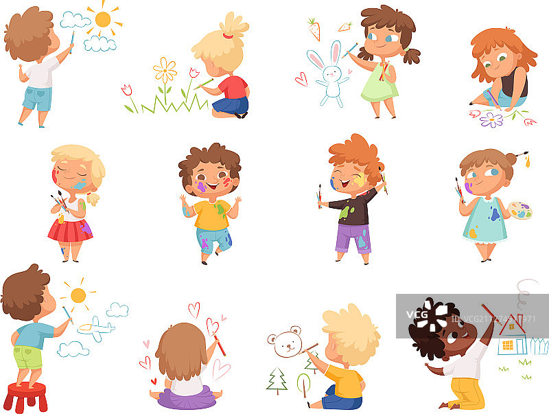 儿童画家衣服上的油漆飞溅图片素材