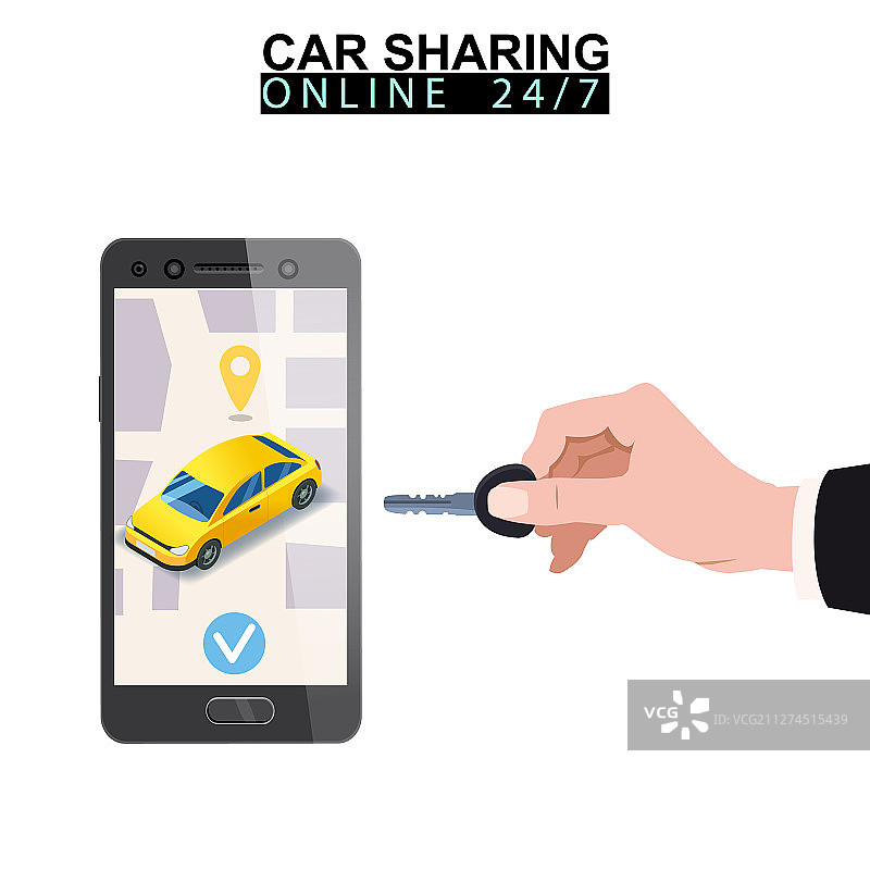 汽车共享等距手持钥匙智能手机图片素材