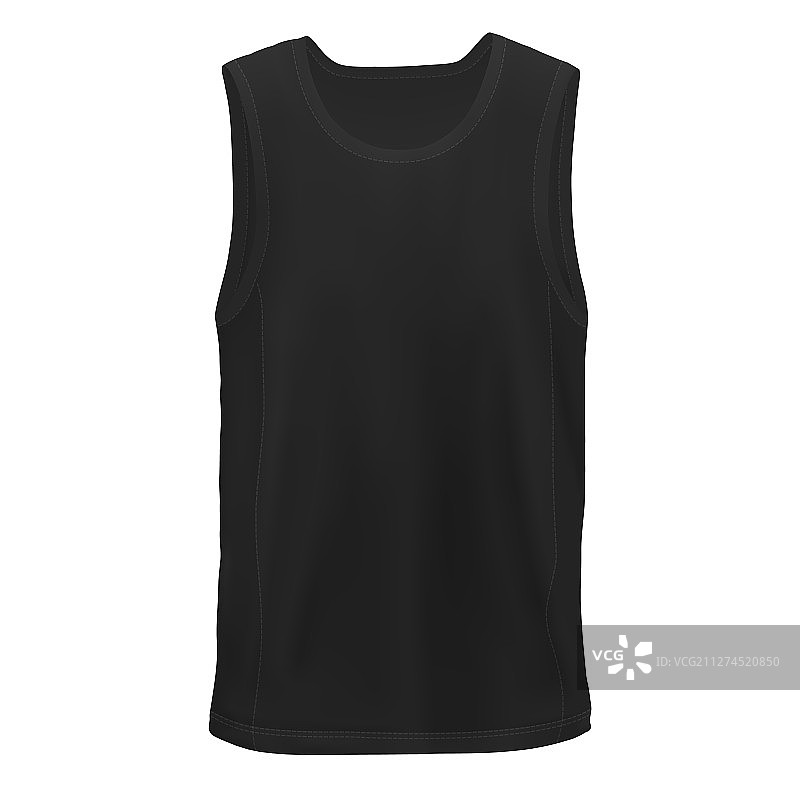 黑色男士无袖衬衫正面髋部模型图片素材