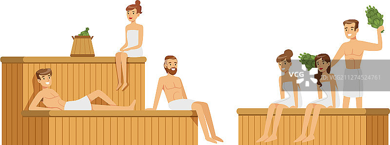 人物角色在桑拿房消磨时光图片素材