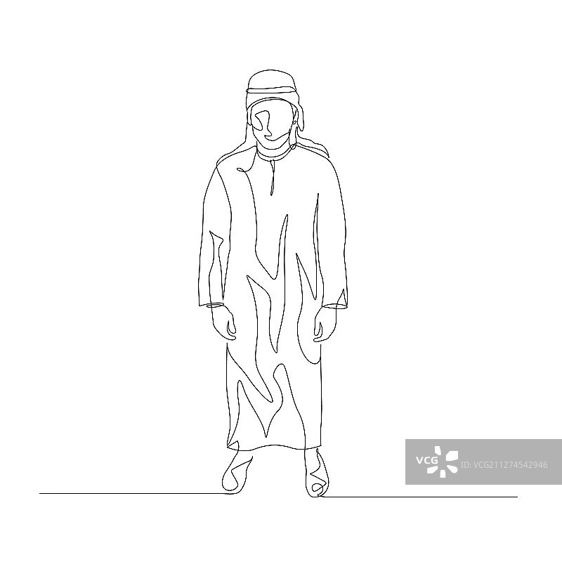 阿拉伯服装男子单线连续画图片素材