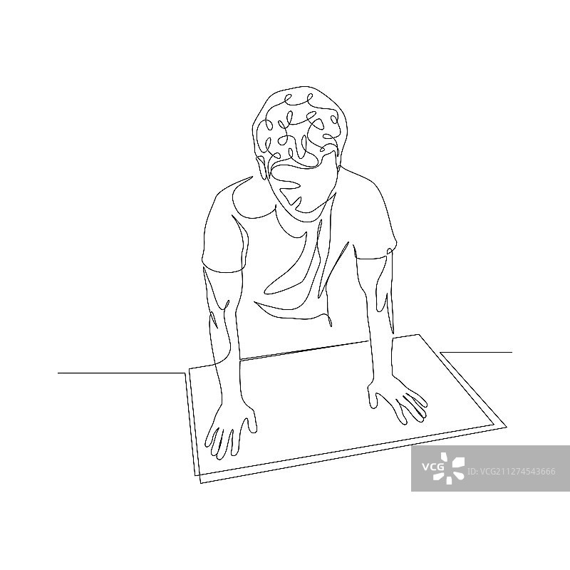 连续单线男人俯身在桌子上图片素材