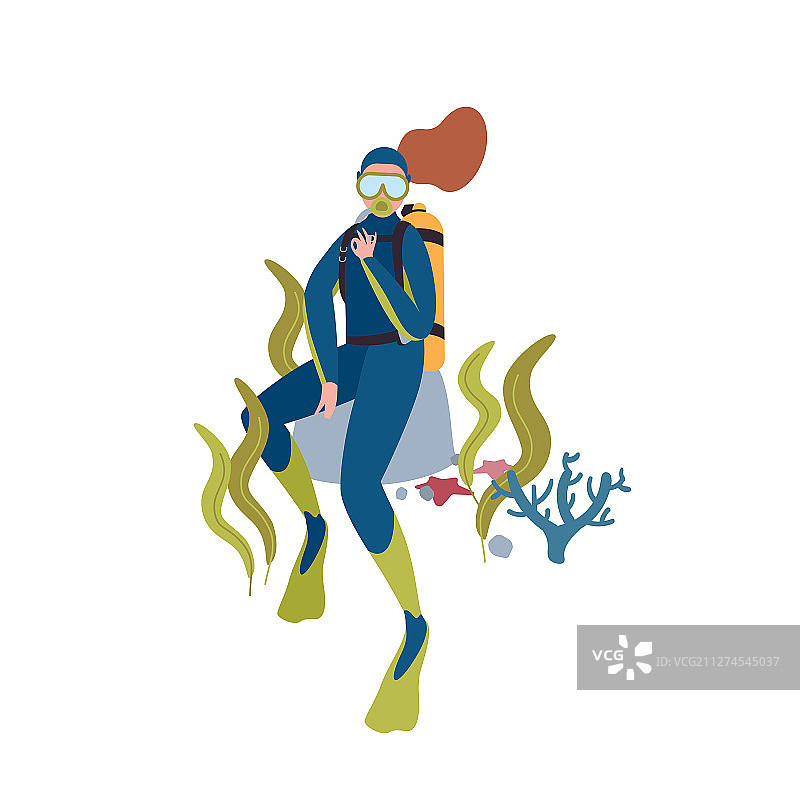 扁平风女性潜水员图片素材