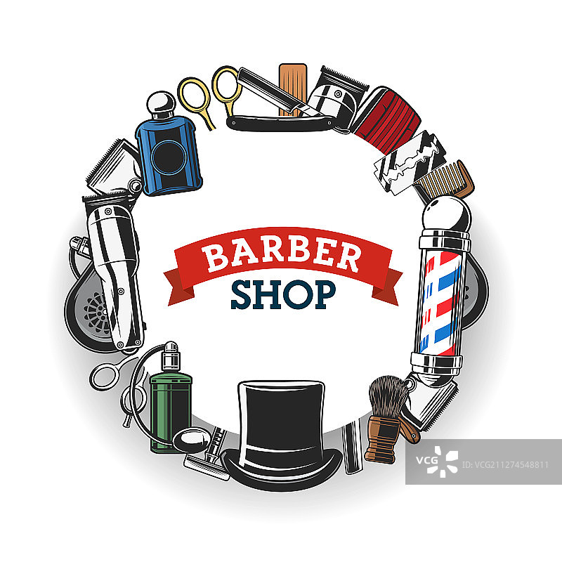 理发店工具与男士理发沙龙图片素材