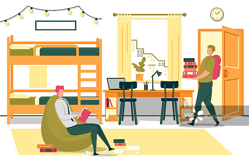 大学生在宿舍里准备考试图片素材