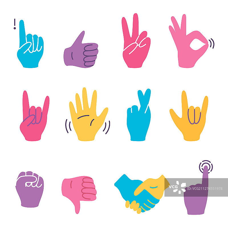 彩色手势合集（白色背景）图片素材