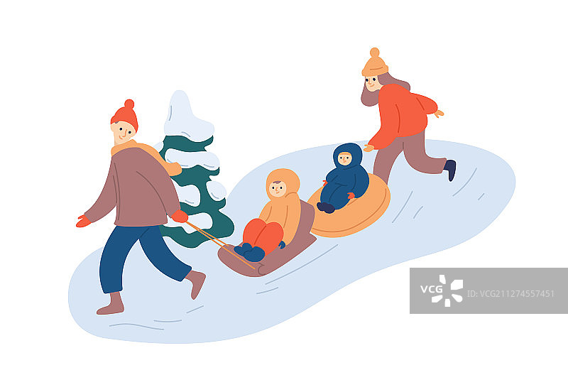 家庭雪橇乐趣图片素材