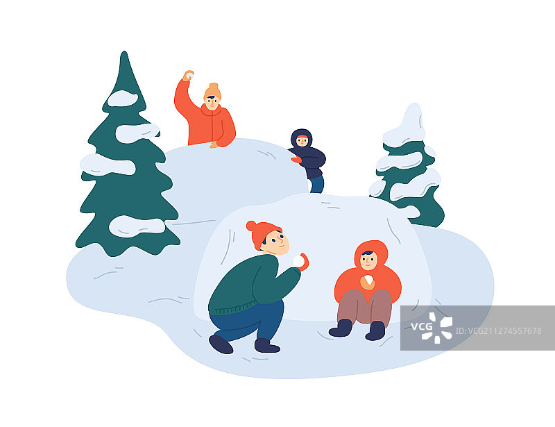 孩子们玩雪球图片素材
