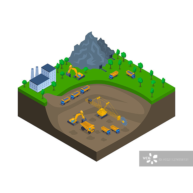 3D等距视角下的采矿业场景概念图片素材
