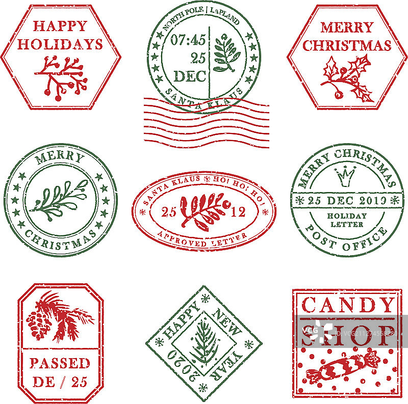 复古纹理圣诞邮票套装图片素材