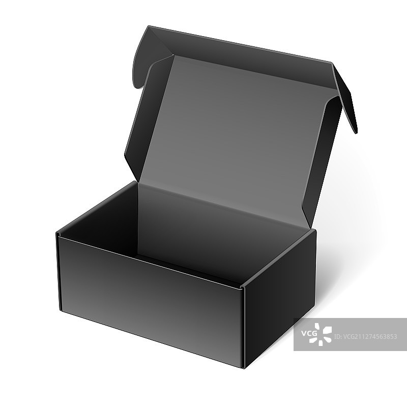 逼真的黑色打开的包装盒图片素材
