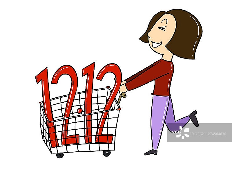 插画：双十二购物车人物图片素材