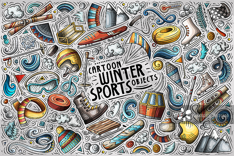 手绘涂鸦卡通冬季套装图片素材