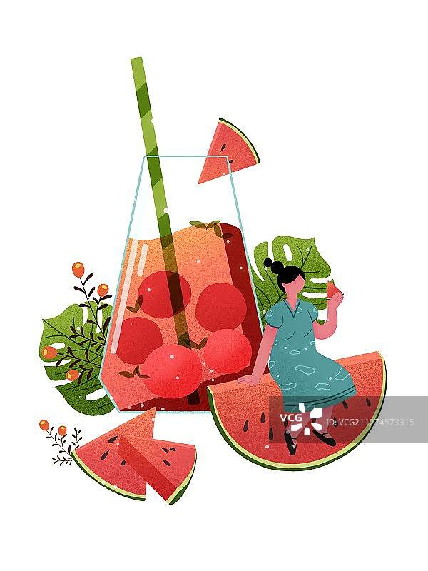 西瓜汁插画图片素材