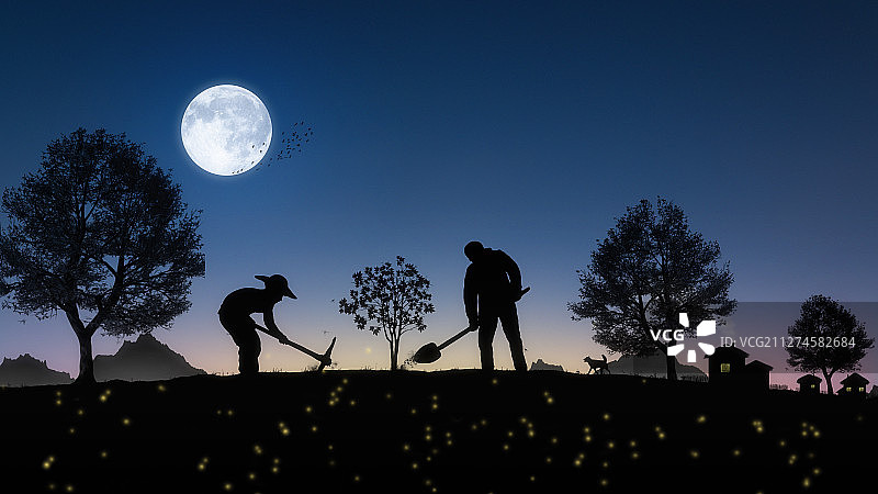 植树节劳动节种树干活图片素材