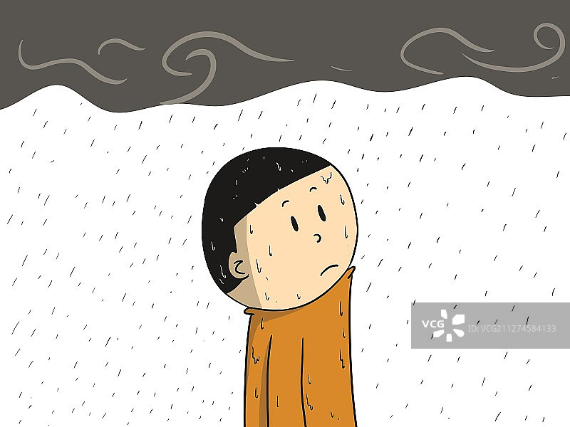 插画：淋雨的小人图片素材