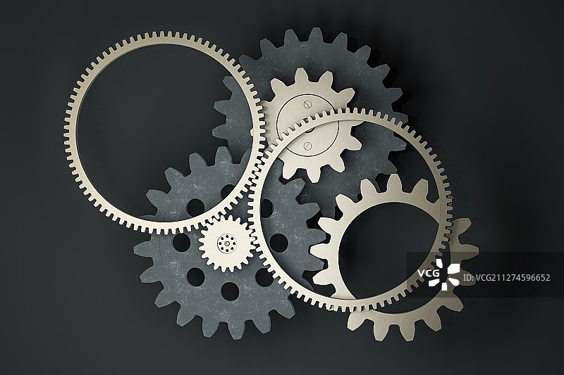 工业科技感齿轮与机械结构背景 三维渲染图片素材