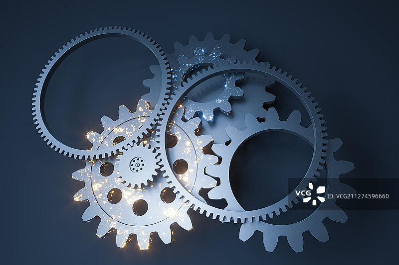 工业科技感齿轮与机械结构背景 三维渲染图片素材