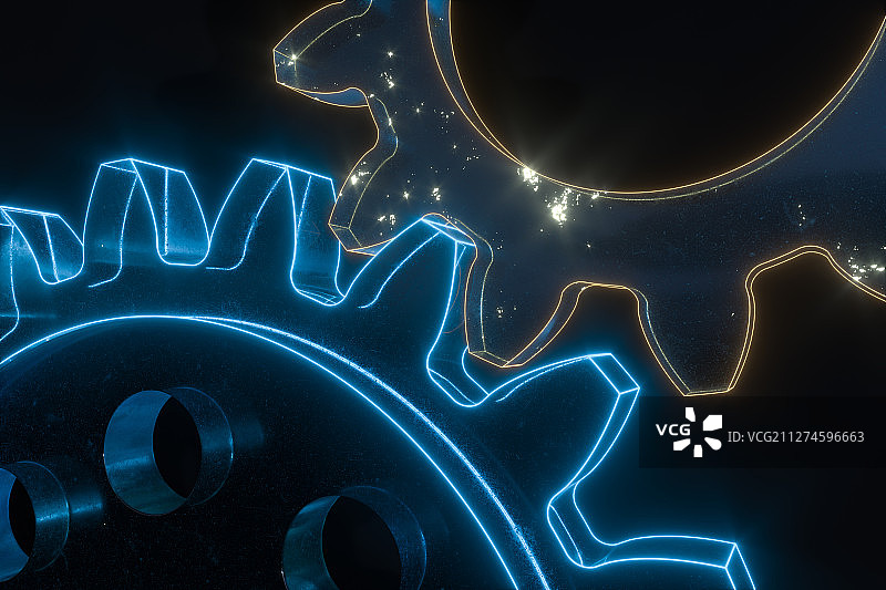 工业科技感齿轮与机械结构背景 三维渲染图片素材