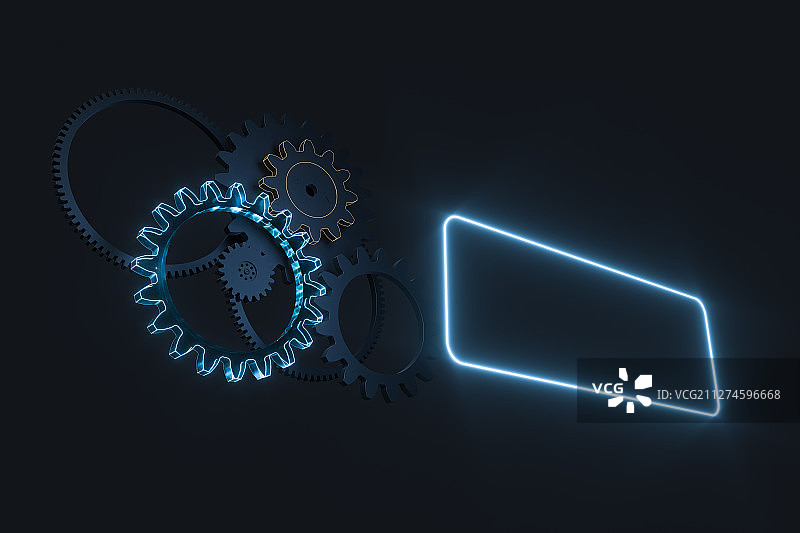 工业科技感齿轮与机械结构背景 三维渲染图片素材