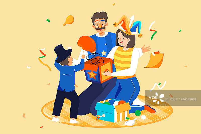 卡通愚人节家人亲子互动游戏庆祝活动背景矢量插画图片素材