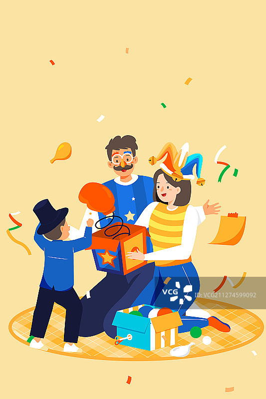 卡通愚人节家人亲子互动游戏庆祝活动背景矢量插画图片素材