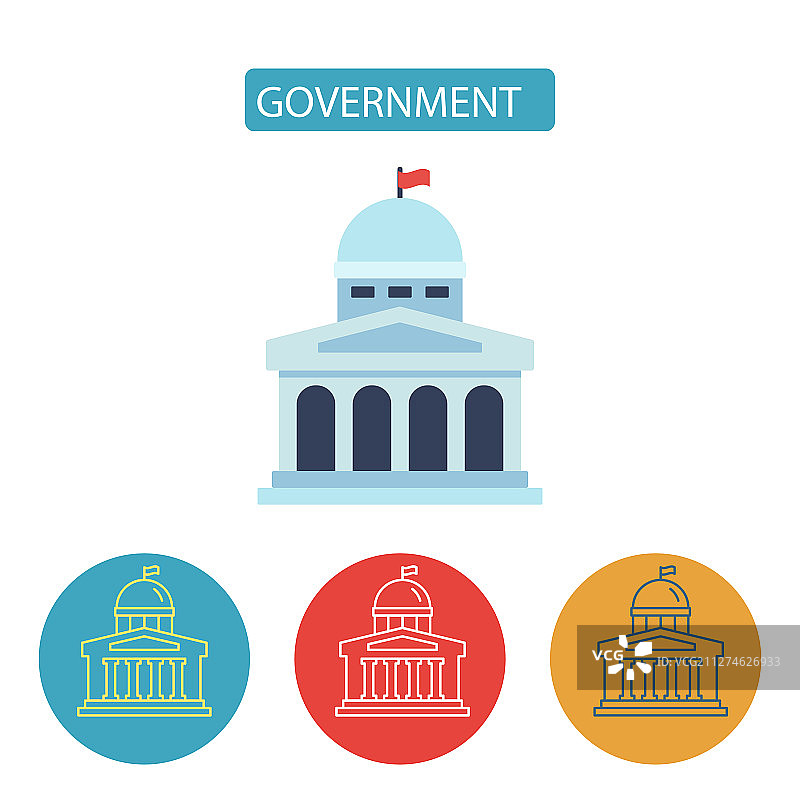 政府建筑扁平风格图标集图片素材