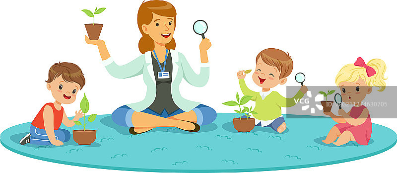 孩子们在上植物课，有老师图片素材