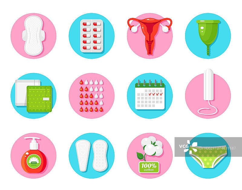 女性卫生用品扁平图标集图片素材