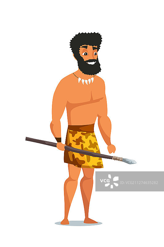 石器时代男人持矛扁平图片素材