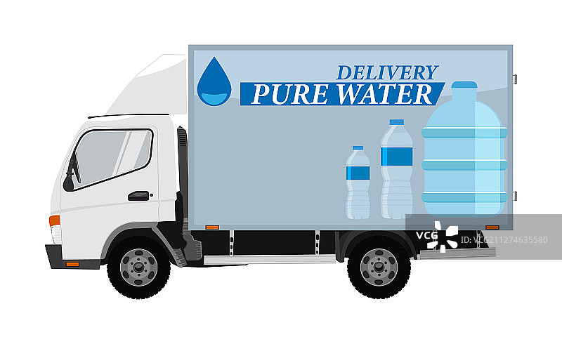 水配送车与水瓶广告图片素材