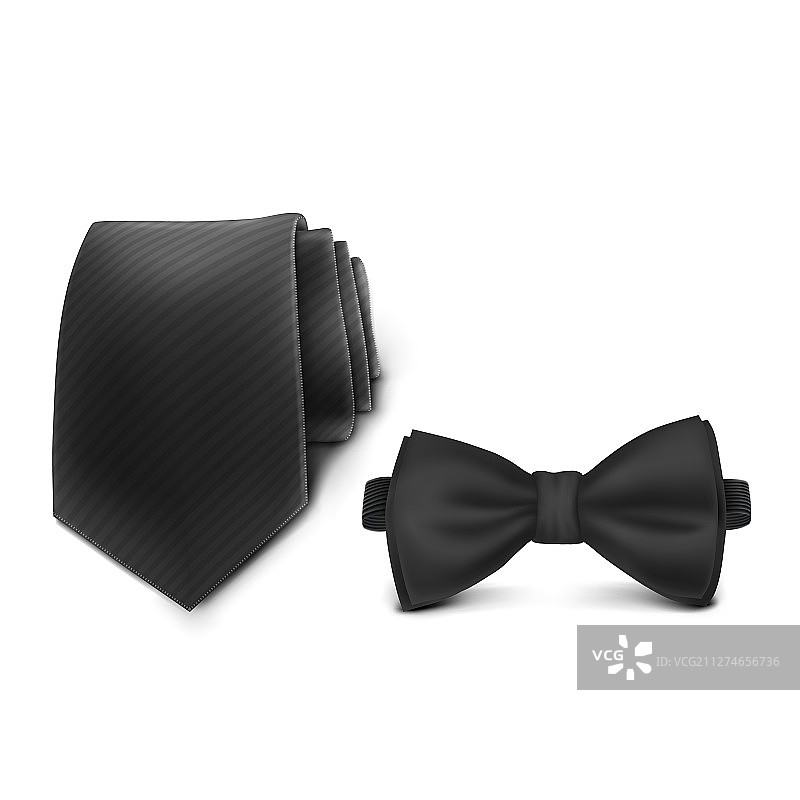 黑色领带卷和蝴蝶结样机图片素材