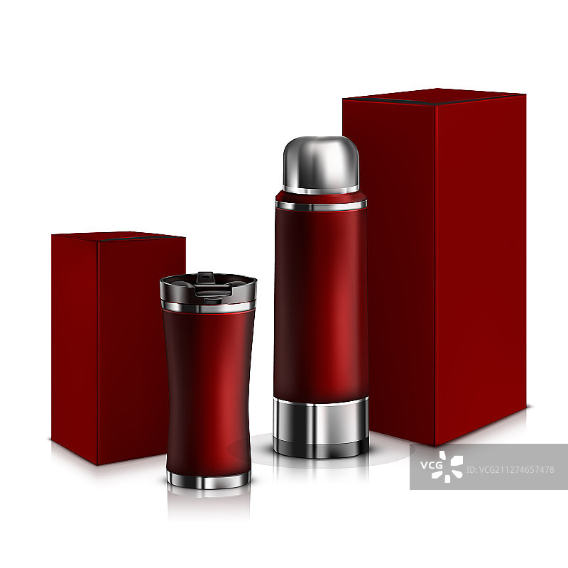 红色保温瓶和保温杯样机图片素材