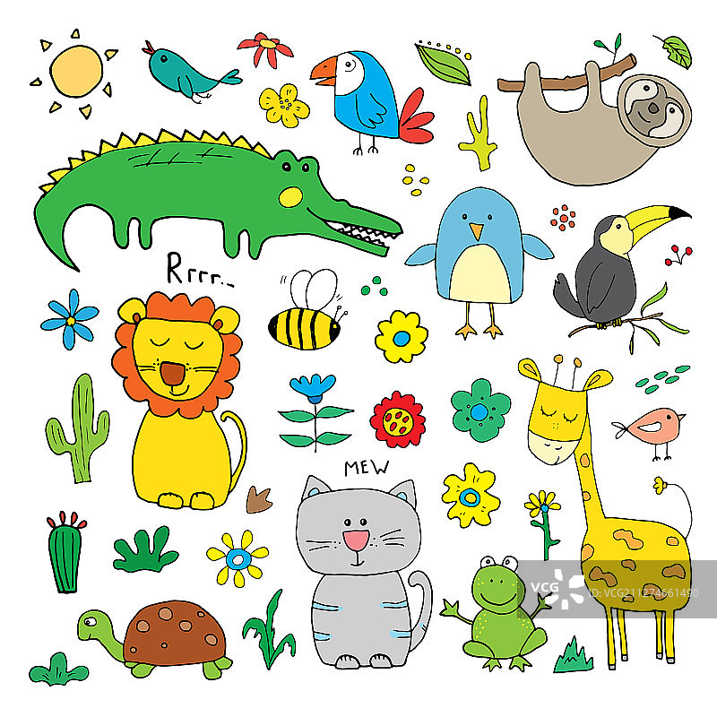 可爱动物手绘草图涂鸦合集图片素材