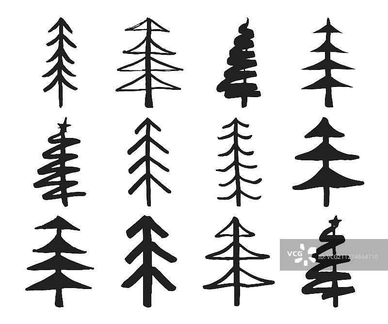 手绘圣诞树松树合集图片素材