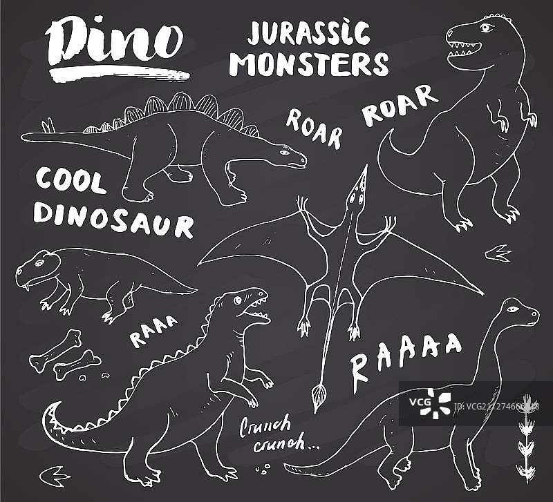 可爱的恐龙涂鸦套装图片素材