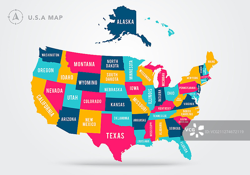 美国彩色地图图片素材