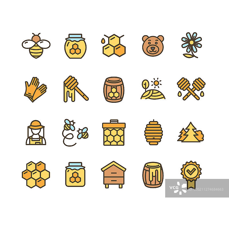 蜂蜜标志彩色细线图标集图片素材