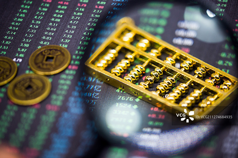 股市行情算盘铜钱图片素材