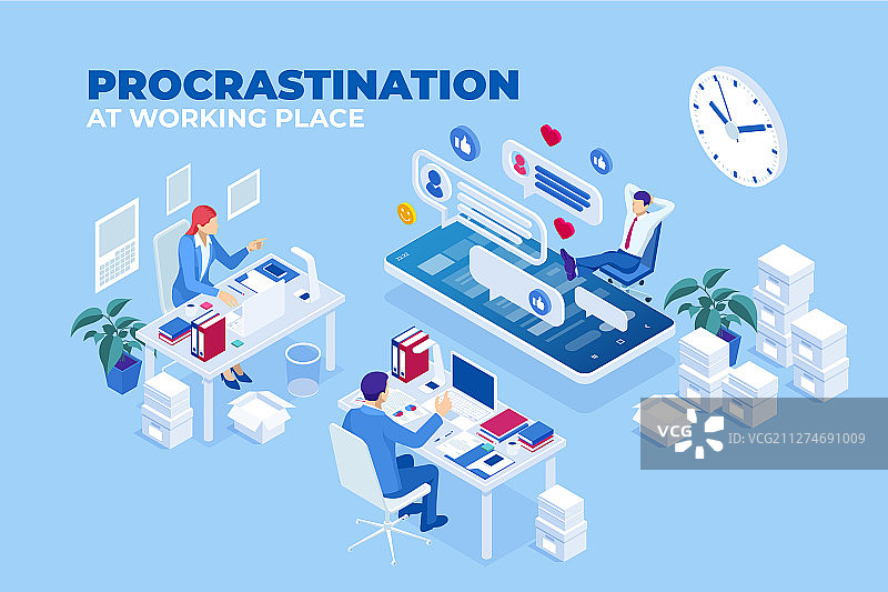 2.5D工作场所拖延概念图片素材