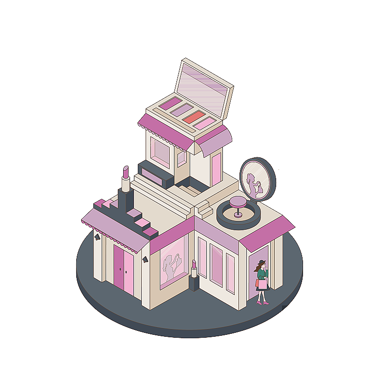 2.5D线条风美妆店铺空间图片素材