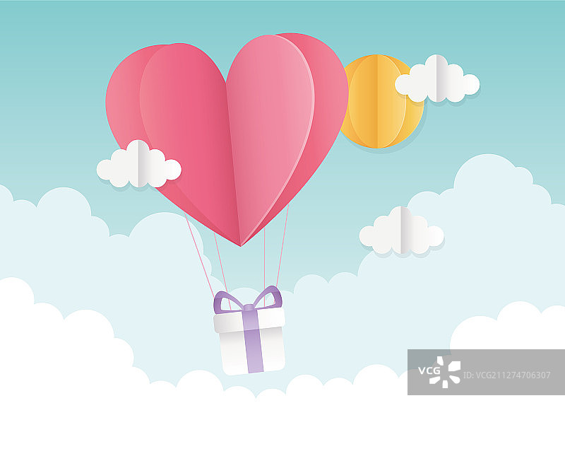 情人节快乐折纸心形气球礼物图片素材