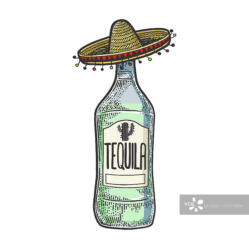 龙舌兰酒墨西哥草帽素描雕刻图片素材