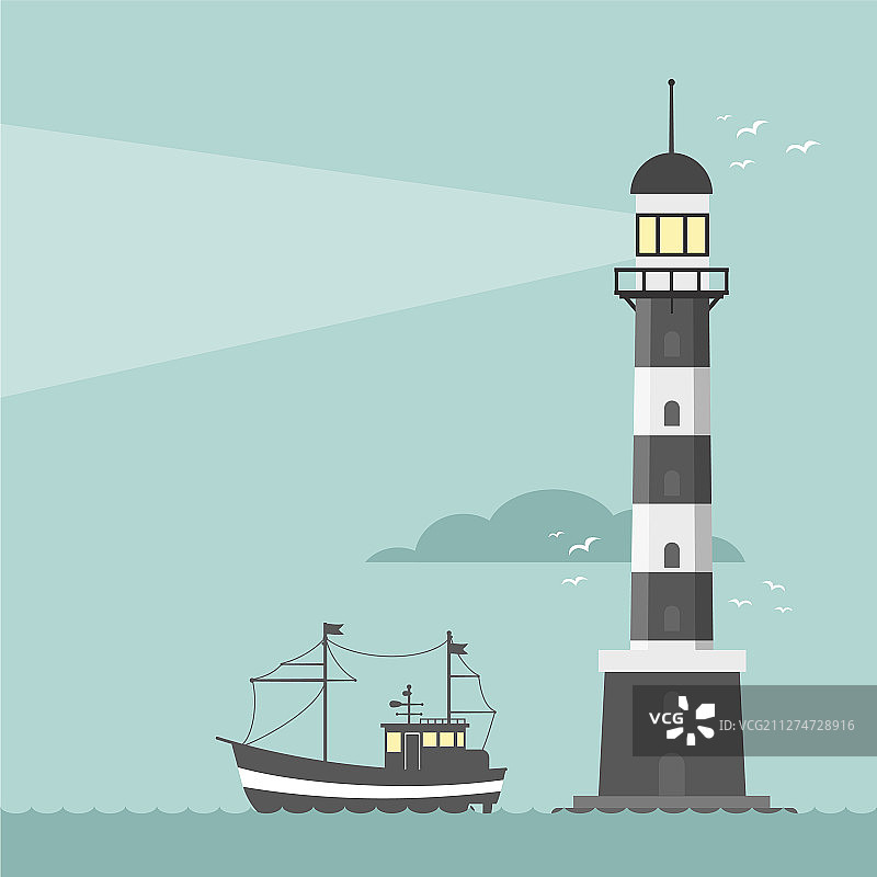 卡通扁平灯塔图片素材