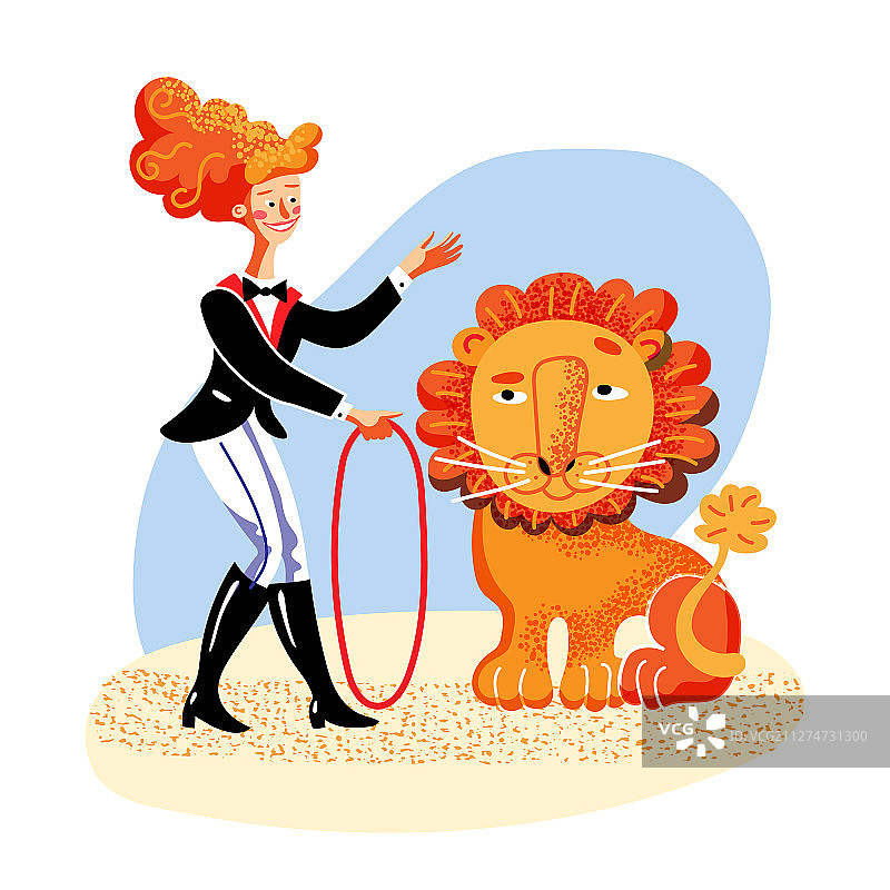 平涂风格的驯狮师图片素材