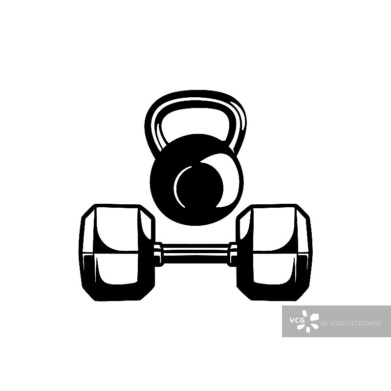 白色背景上的六角哑铃和壶铃图标集图片素材