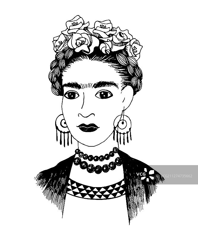 手绘弗里达·卡罗肖像图片素材