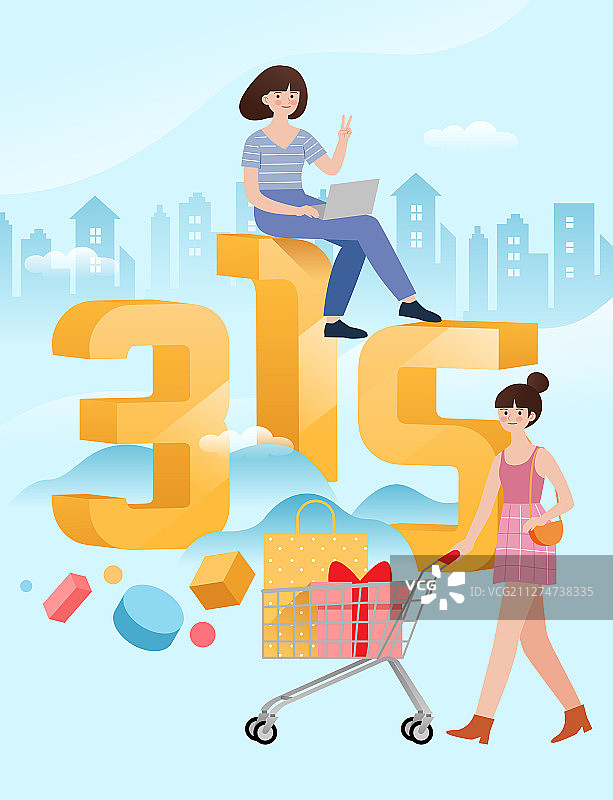 315两个女人分别推着购物车和使用电脑图片素材